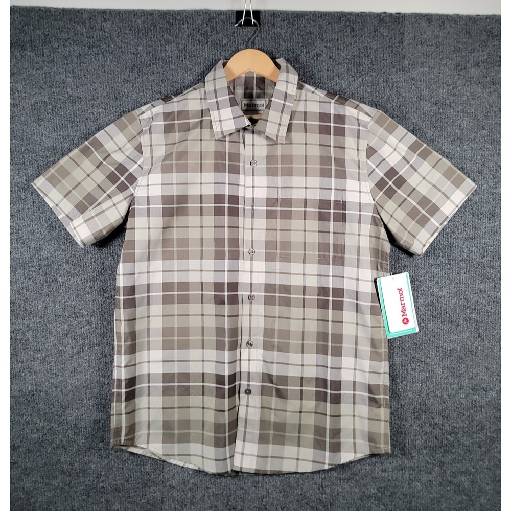 Marmot Air Exchange UPF 40 Plaid Short Sleeve Button Up Shirt Mens Medium NWT